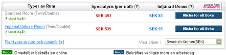 Välj från raderna vilket rum du önskar boka