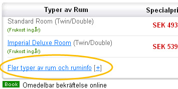 Klicka i den oranga rutan för att se mer alternativ på rum och priser