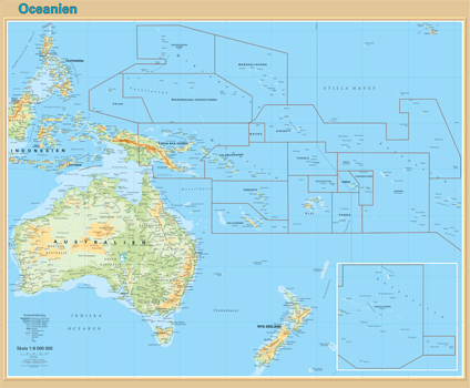 Oceanien Världsdelskarta 1:8 milj.